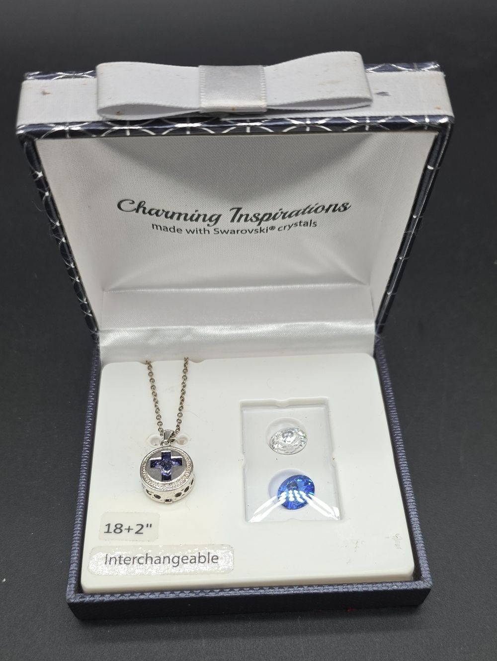 Swarovski Charming Inspirations Silver Necklace Changable Blue Crystal Pendant